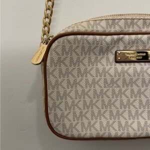 Michael Kors Cream and Brown Crossbody with Gold Accents